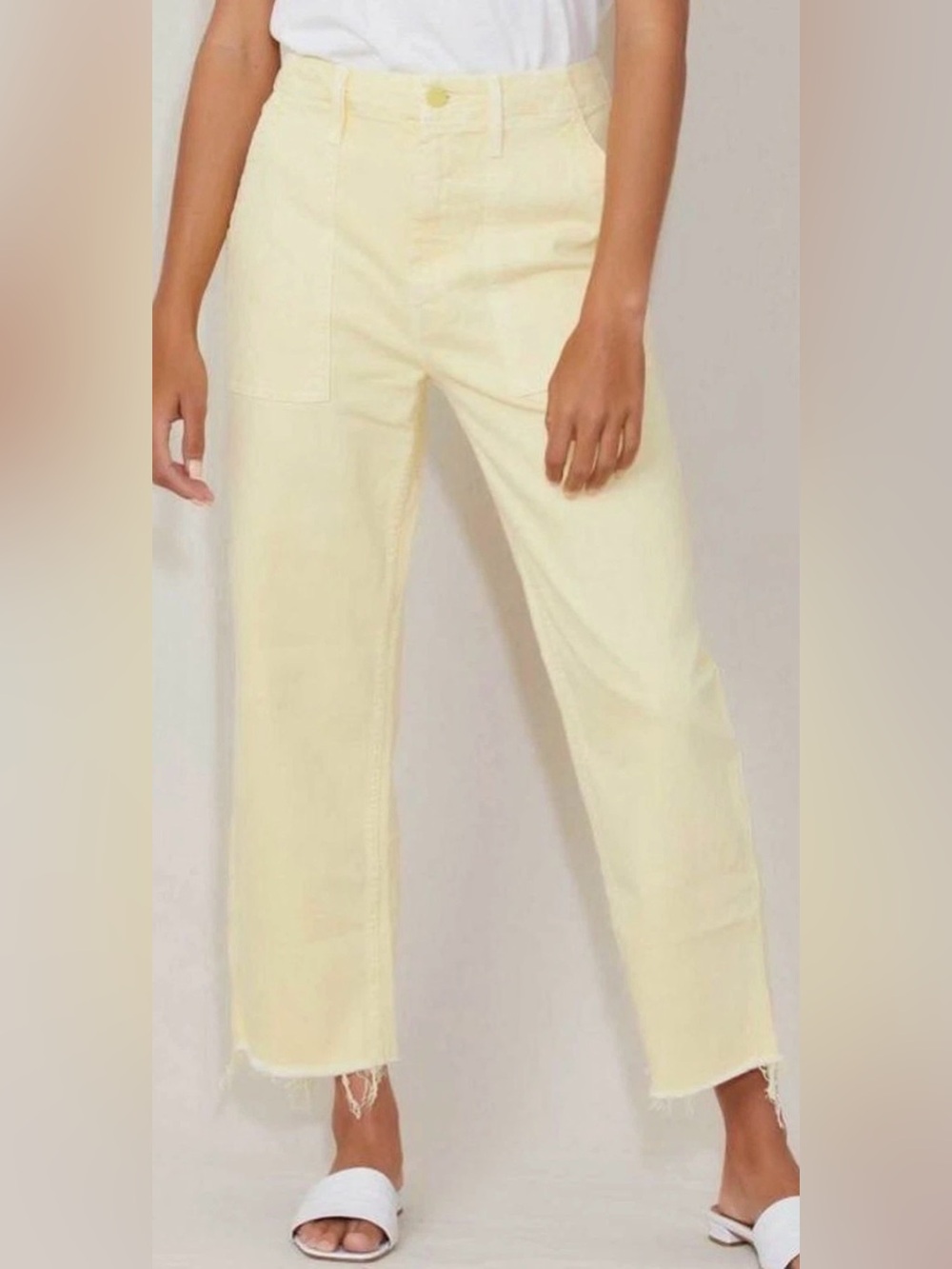 MOTHER The Patch Pocket Ankle Fray Jean Sun Dress Yellow Size 29